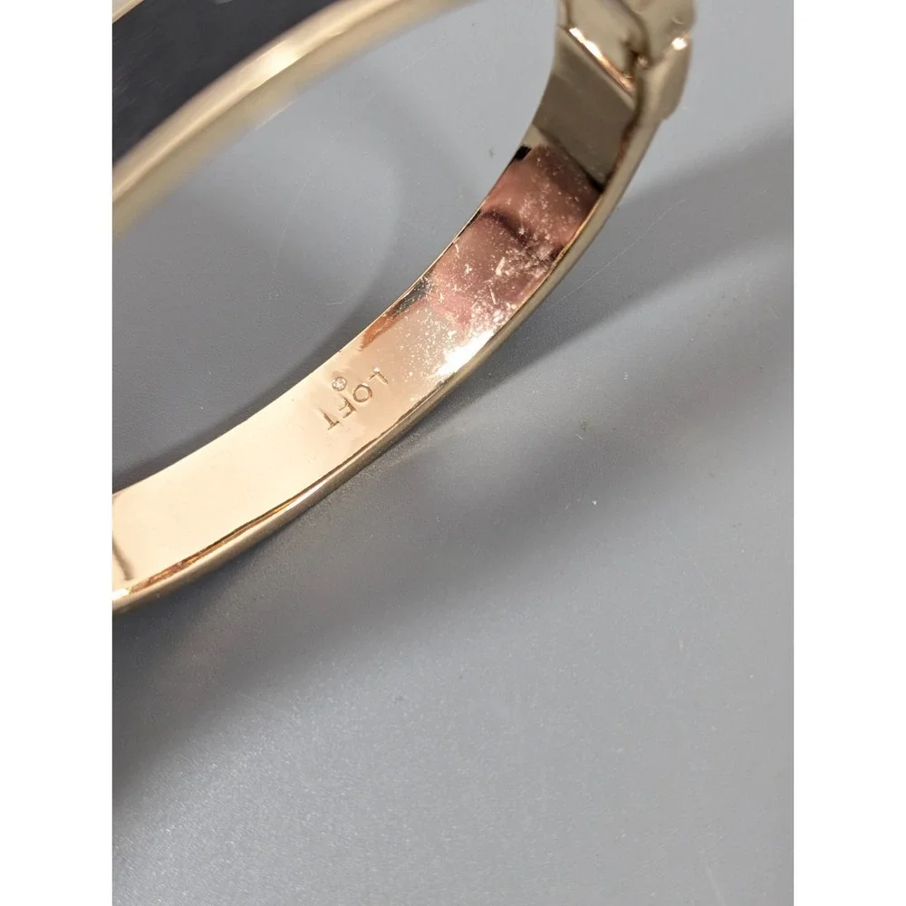 LOFT Black Leather Inlay Gold Tone‎ Hinge Bangle Bracelet 6.5 in